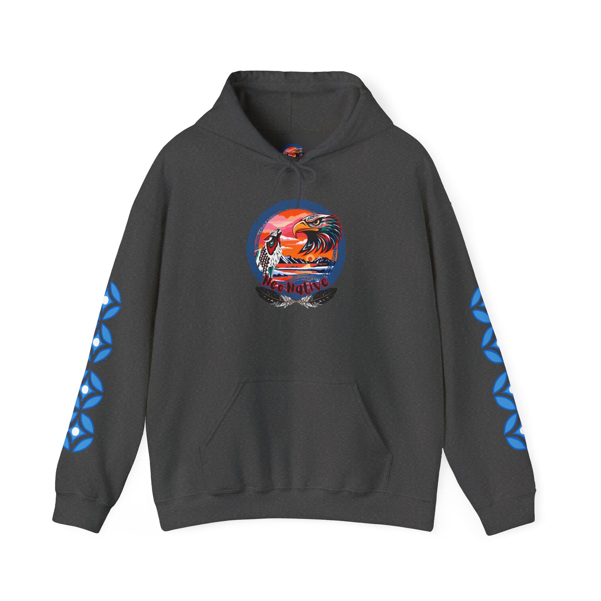 Neo Native brand logo hoodie — Alaska Native owned apparel brand — shown from a different angle