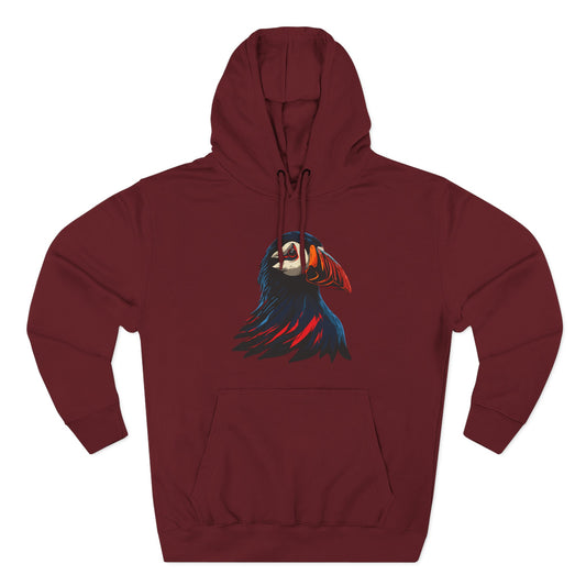Hand-drawn puffin icon hoodie — original wildlife art by Kayanna Healy at Neo Native