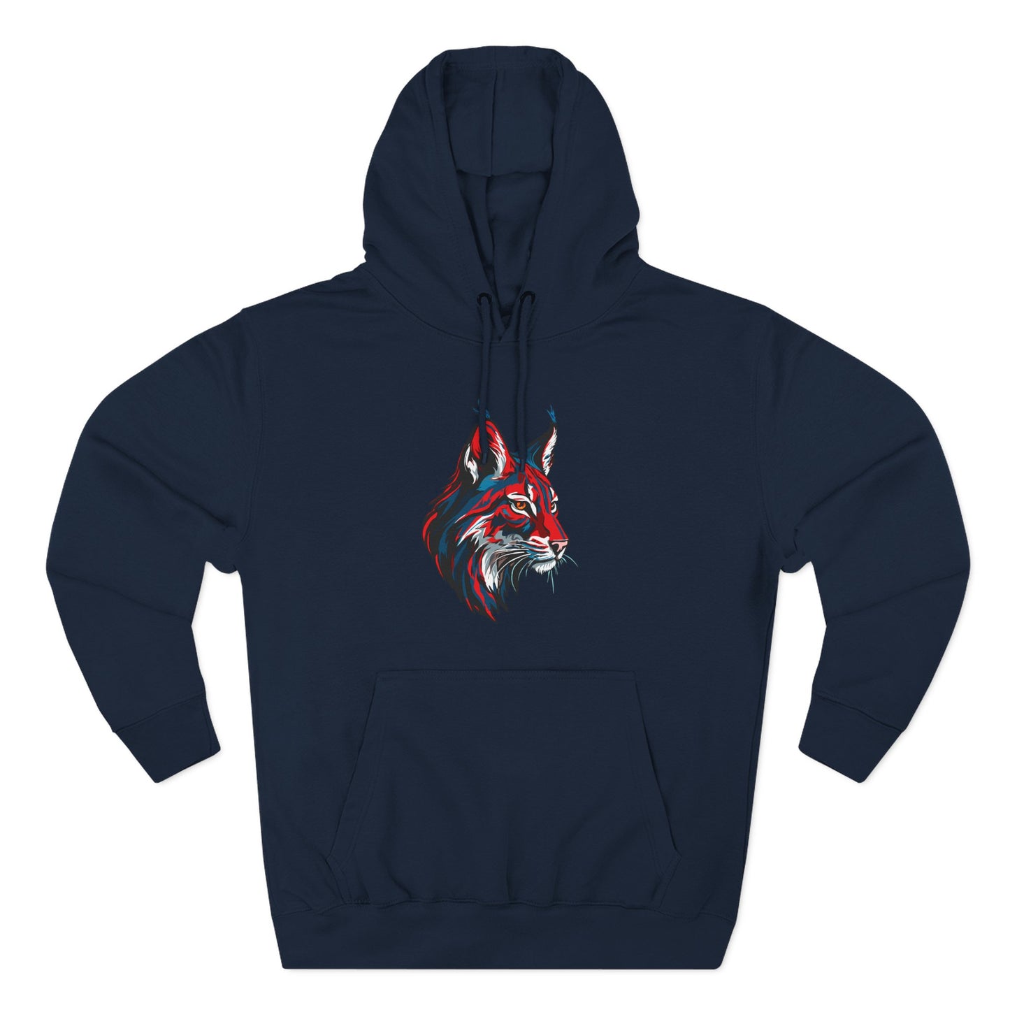 Hand-drawn Alaska Native inspired lynx hoodie — original Indigenous wildlife design — close-up of the design detail