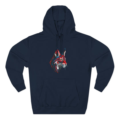 Hand-drawn Alaska Native inspired lynx hoodie — original Indigenous wildlife design — close-up of the design detail