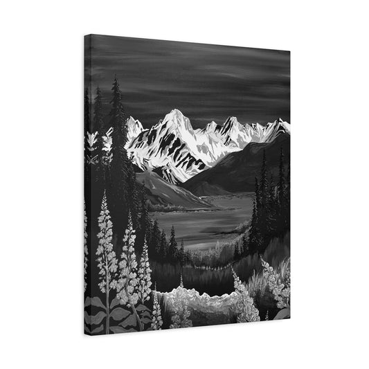 Hand-drawn alpine fireweed (b&w) canvas print — original wildlife art by Kayanna Healy at Neo Native