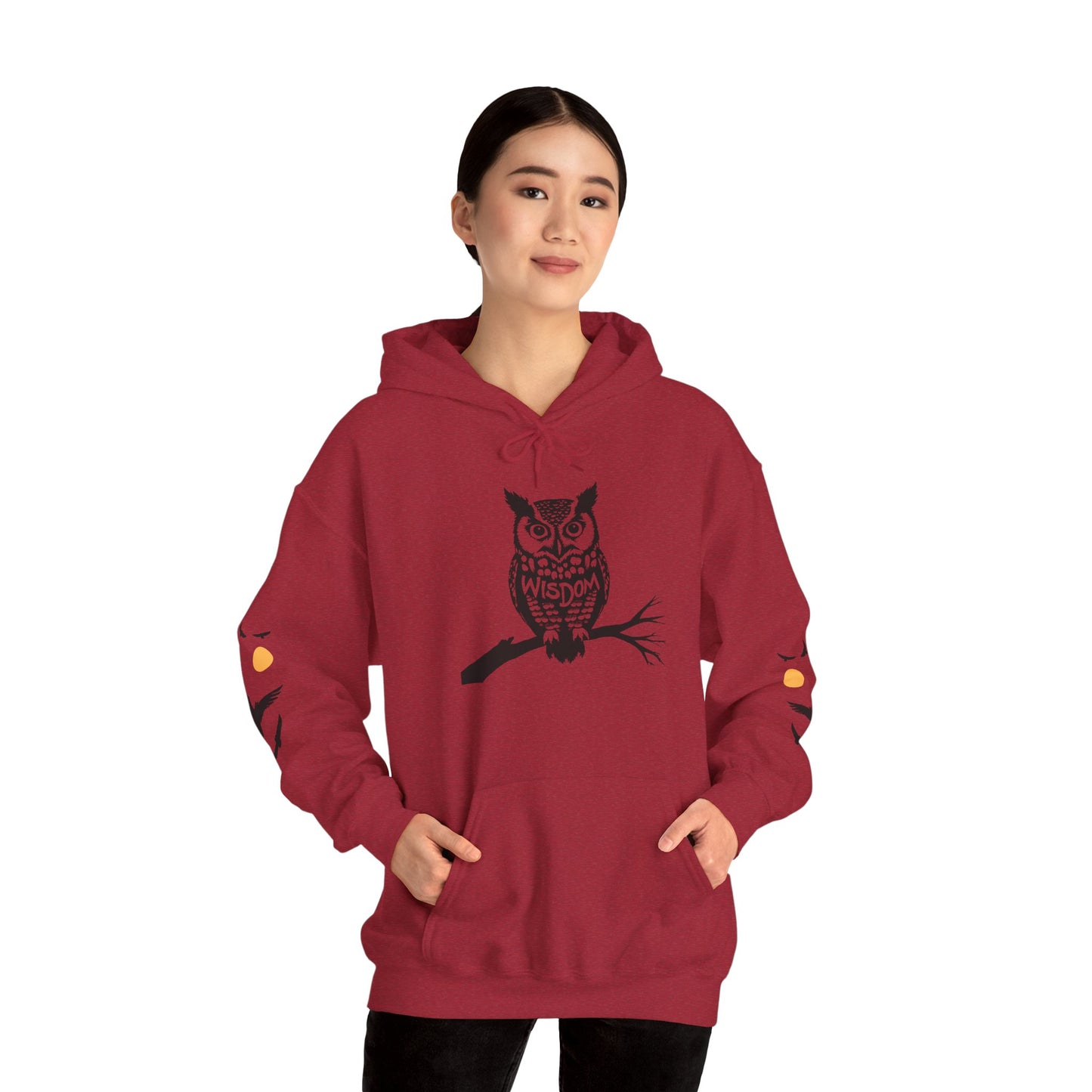 Hand-drawn 'Wisdom' word art hoodie inspired by Alaska Native design traditions — back view