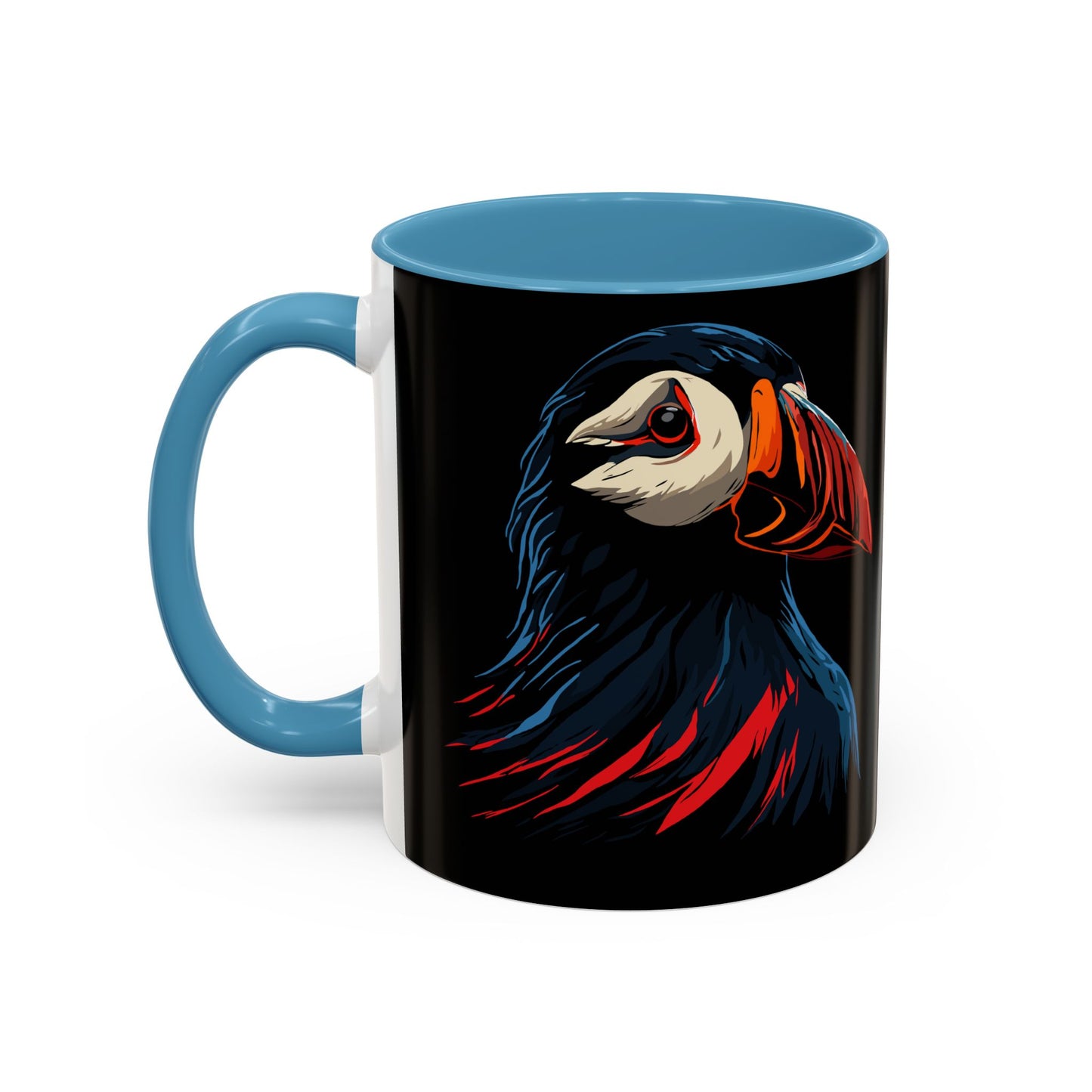 Hand-drawn puffin icon mug — original wildlife art by Kayanna Healy at Neo Native