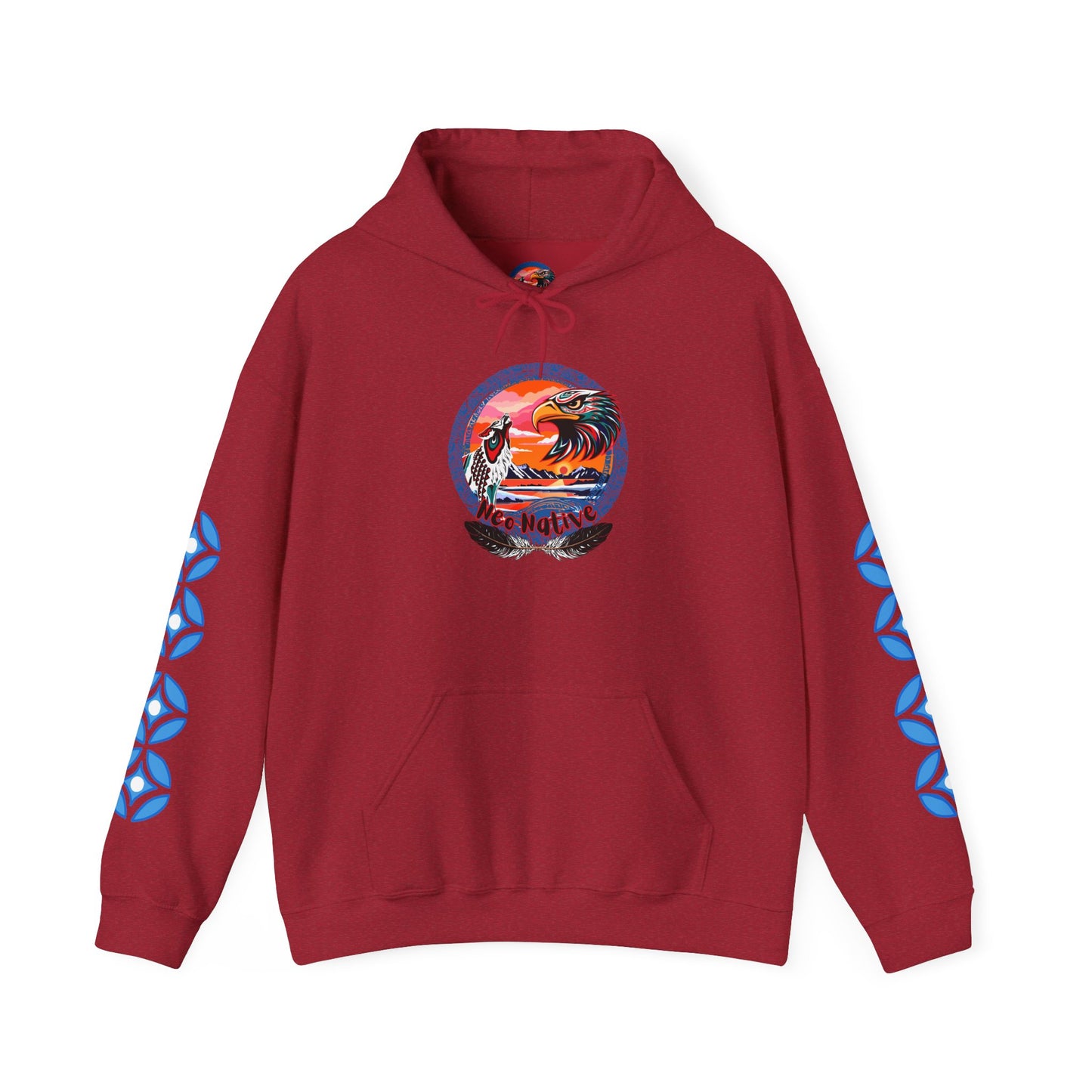 Neo Native brand logo hoodie — Alaska Native owned apparel brand — close-up of the design detail