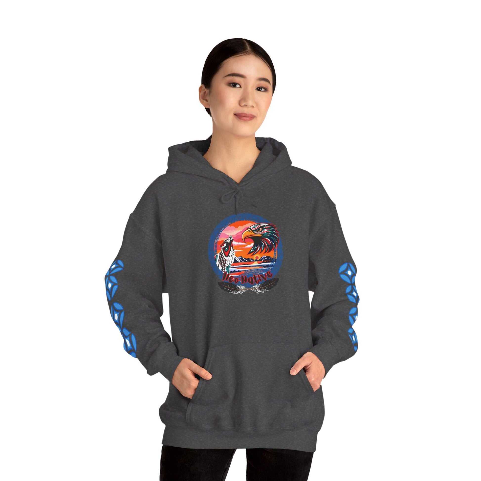 Neo Native brand logo hoodie — Alaska Native owned apparel brand — back view
