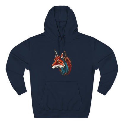 Hand-drawn Alaska Native inspired red fox hoodie — original Indigenous wildlife design — close-up of the design detail