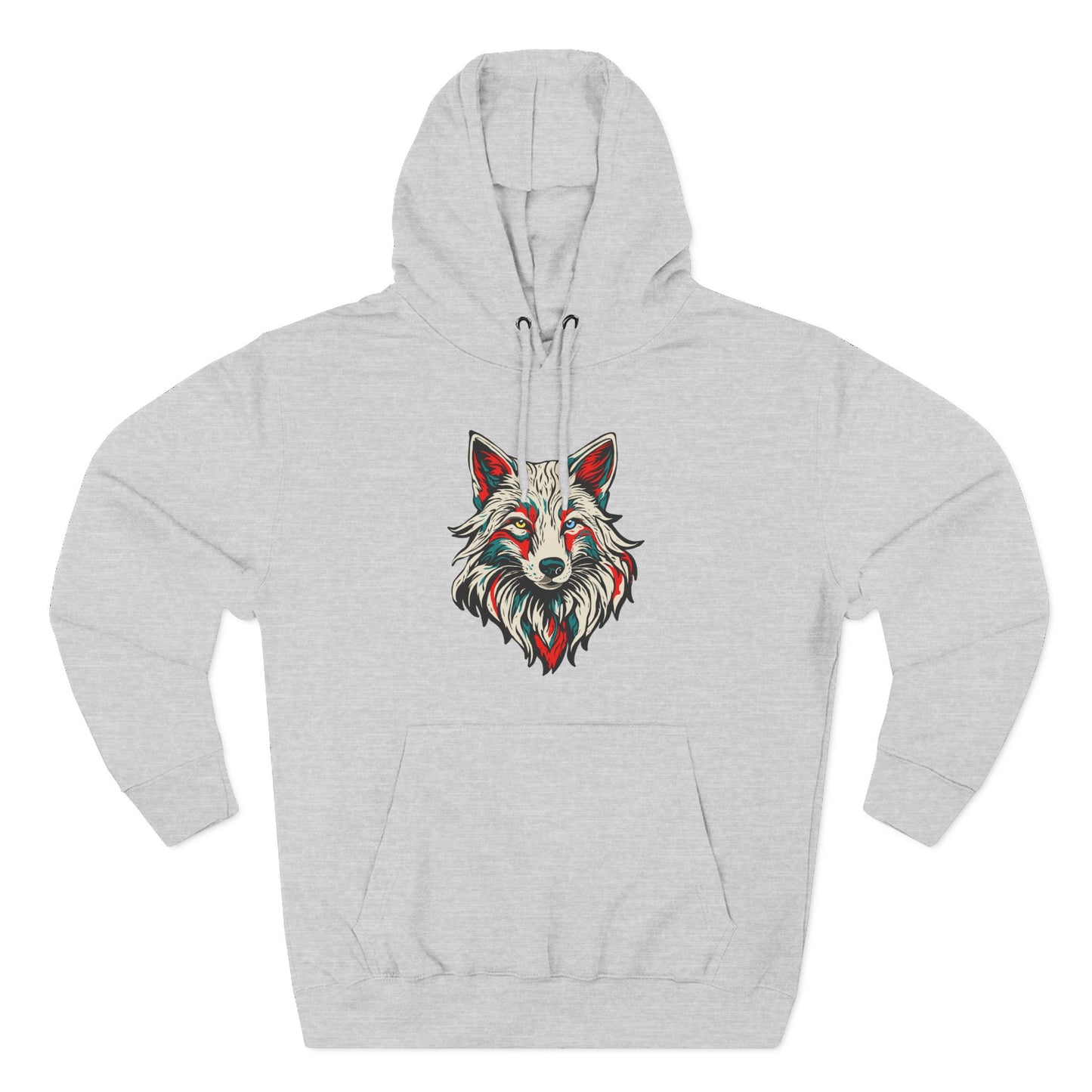 Hand-drawn Alaska Native inspired arctic fox hoodie — original Indigenous wildlife design — close-up of the design detail
