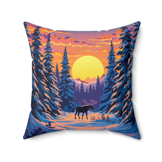 Hand-drawn spruce moose - square throw pillow — original wildlife art by Kayanna Healy at Neo Native