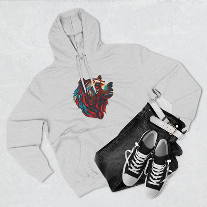 Hand-drawn Alaska Native inspired grizzly bear hoodie — original Indigenous wildlife design — shown in an alternate colorway