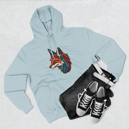 Hand-drawn Alaska Native inspired red fox hoodie — original Indigenous wildlife design — front view