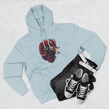 Hand-drawn Alaska Native inspired dall sheep hoodie — original Indigenous wildlife design — close-up texture detail