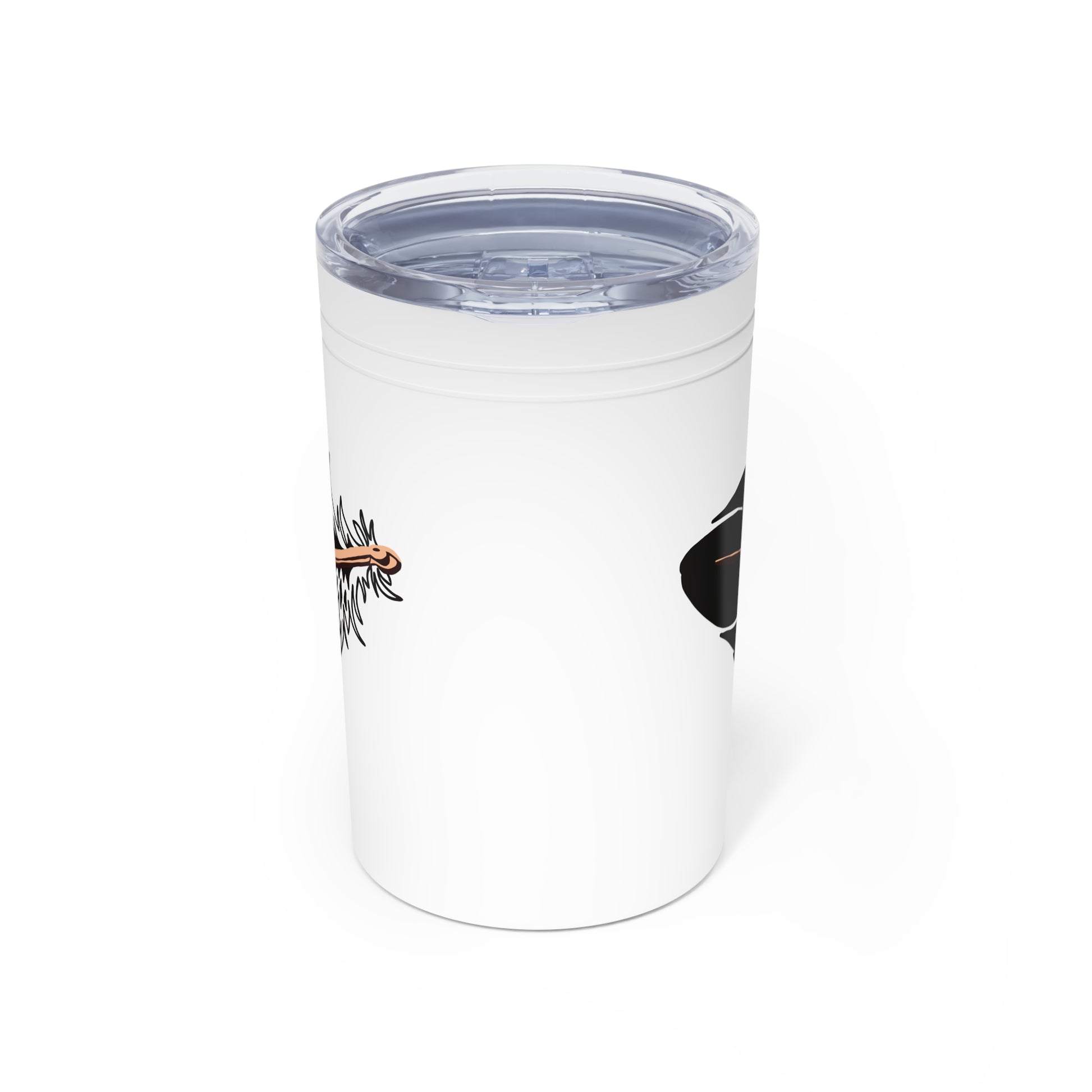 Hand-drawn Alaska Native inspired eagle feather tumbler — original Indigenous wildlife design — flat lay view