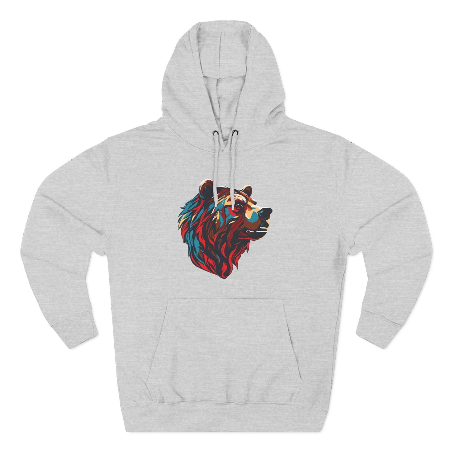 Hand-drawn Alaska Native inspired grizzly bear hoodie — original Indigenous wildlife design — front view