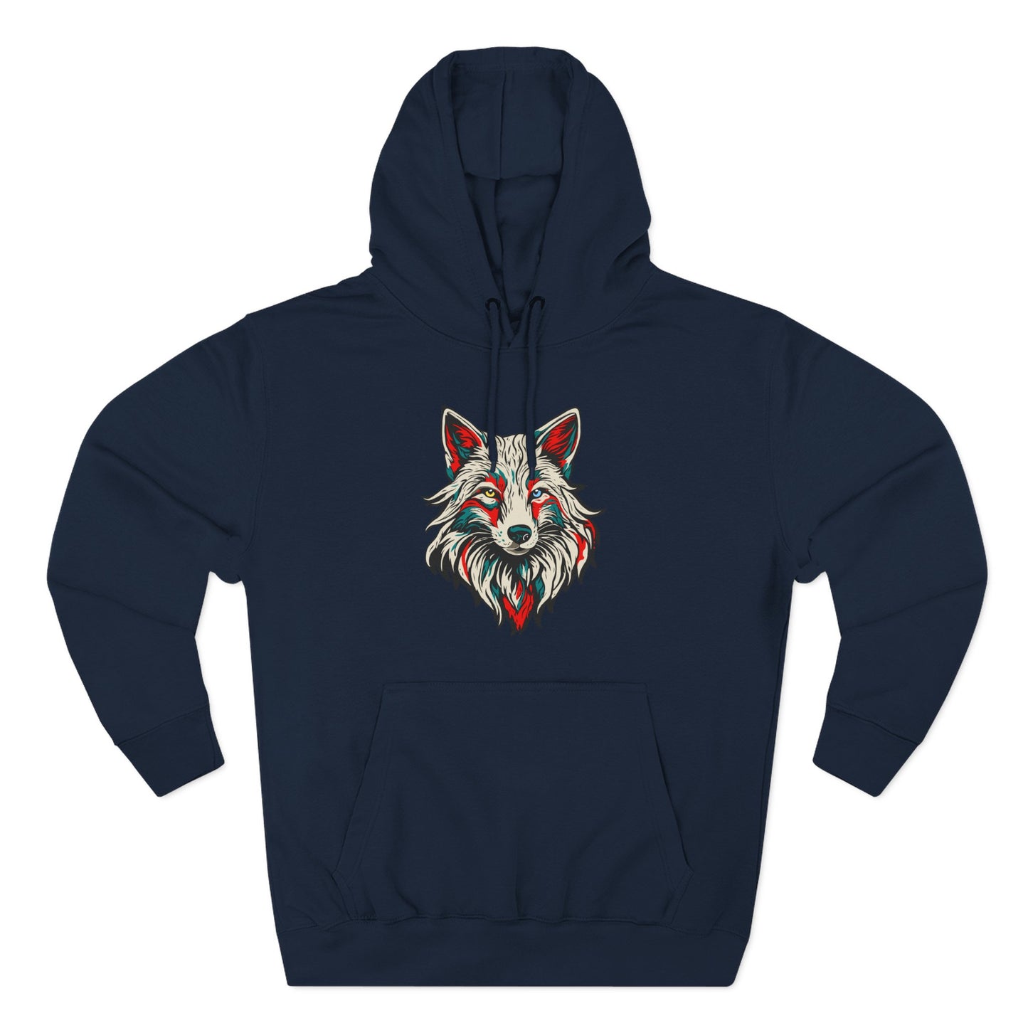 Hand-drawn Alaska Native inspired arctic fox hoodie — original Indigenous wildlife design — styled product photo