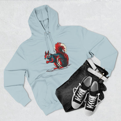 Hand-drawn Alaska Native inspired squirrel hoodie — original Indigenous wildlife design — close-up texture detail
