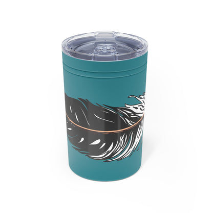 Hand-drawn Alaska Native inspired eagle feather tumbler — original Indigenous wildlife design — close-up of the design detail