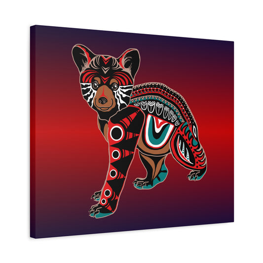 Hand-drawn black bear cub canvas print — original wildlife art by Kayanna Healy at Neo Native