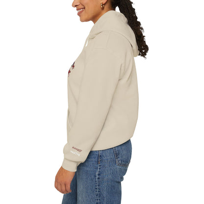 Hand-drawn Alaska Native inspired wood frog hoodie — original Indigenous wildlife design — close-up of the design detail