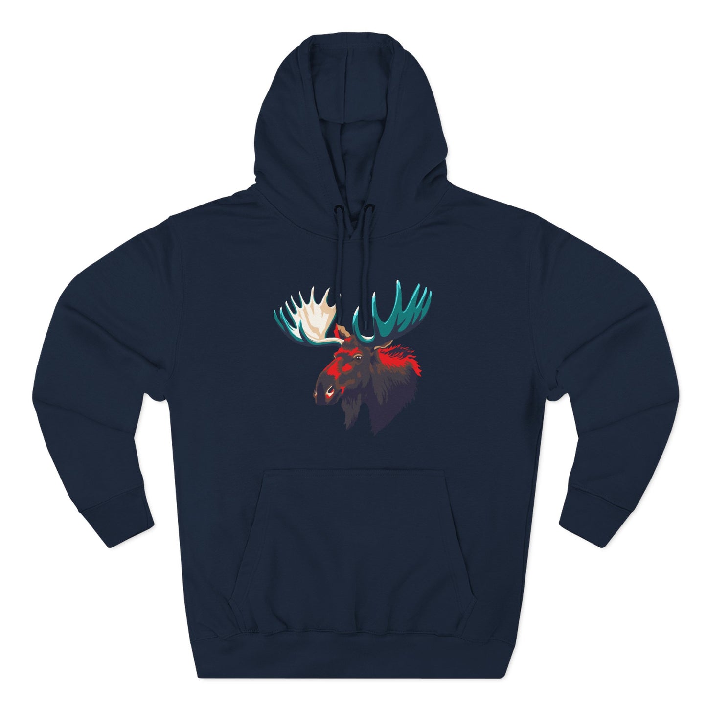 Hand-drawn Alaska Native inspired moose hoodie — original Indigenous wildlife design — close-up of the design detail
