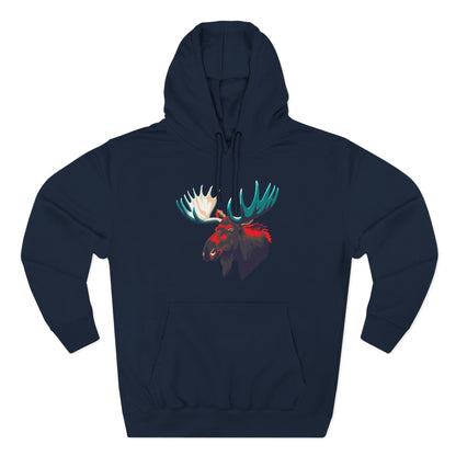 Hand-drawn Alaska Native inspired moose hoodie — original Indigenous wildlife design — close-up of the design detail