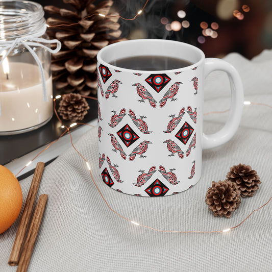 Hand-drawn raven wallpaper mug — original wildlife art by Kayanna Healy at Neo Native