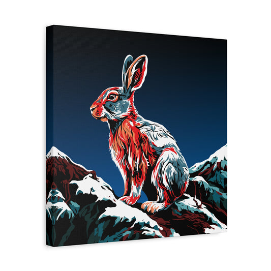 Hand-drawn snowshoe hare icon canvas print — original wildlife art by Kayanna Healy at Neo Native