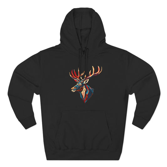 Hand-drawn elk icon hoodie — original wildlife art by Kayanna Healy at Neo Native