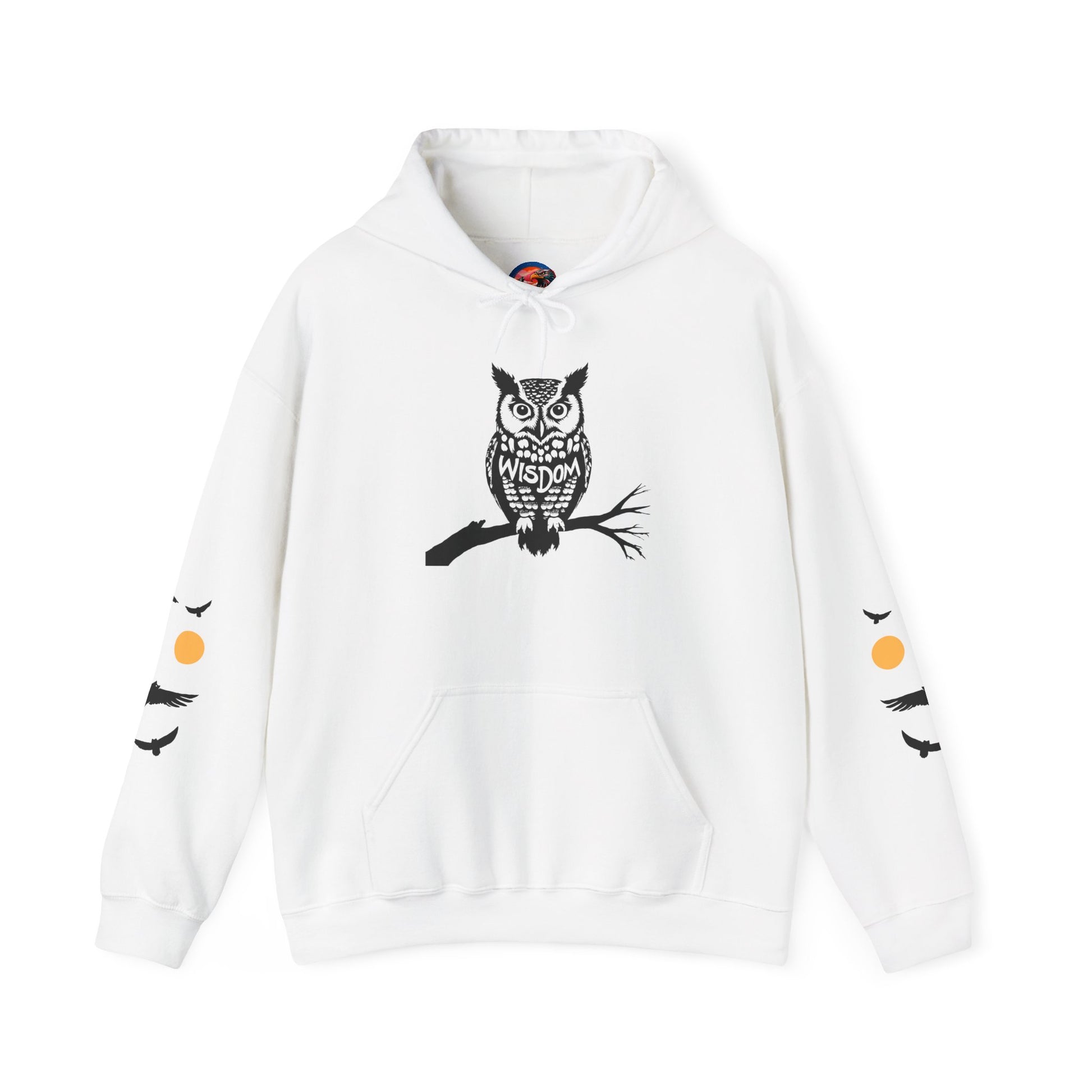 Hand-drawn 'Wisdom' word art hoodie inspired by Alaska Native design traditions — back view