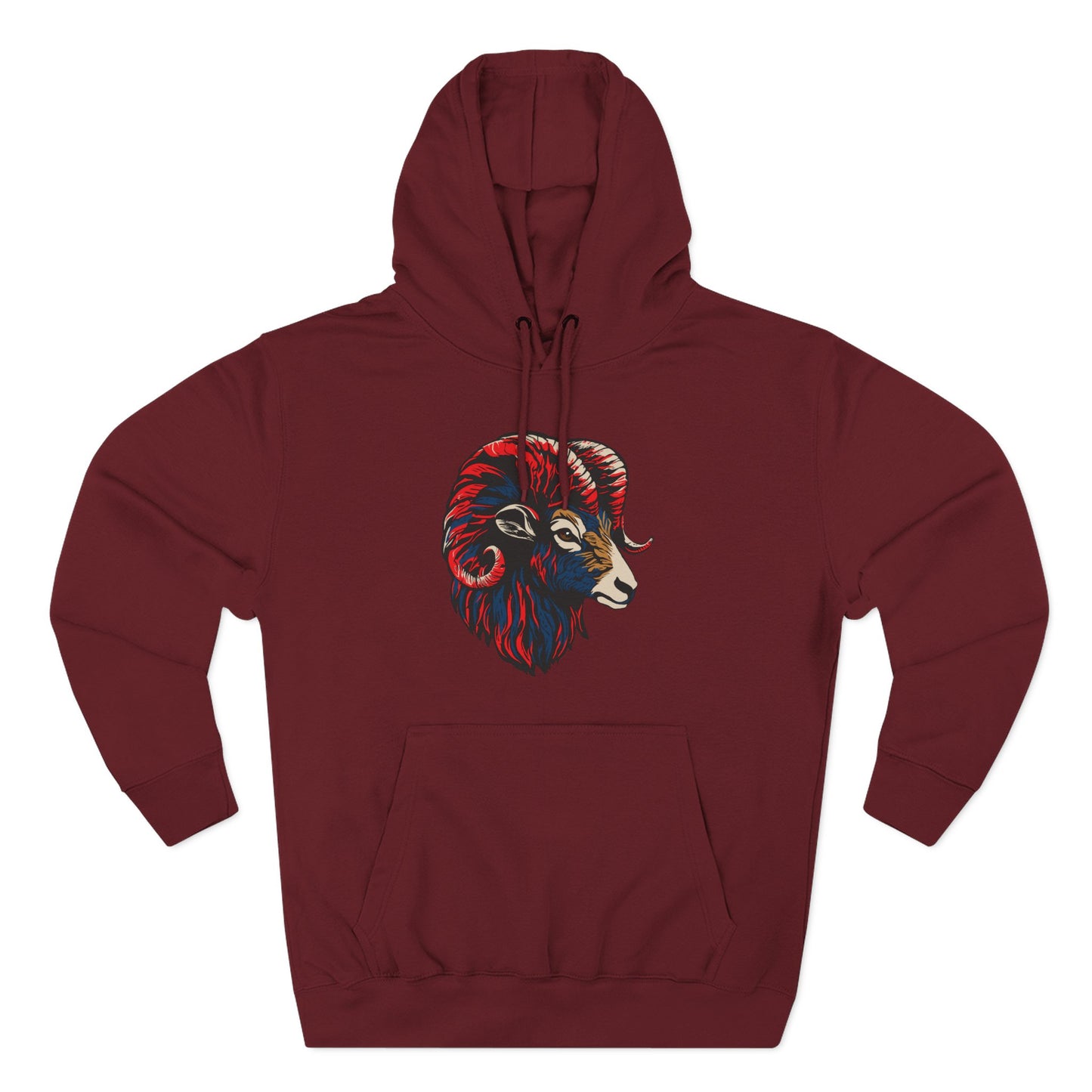 Hand-drawn Alaska Native inspired dall sheep hoodie — original Indigenous wildlife design — styled product photo