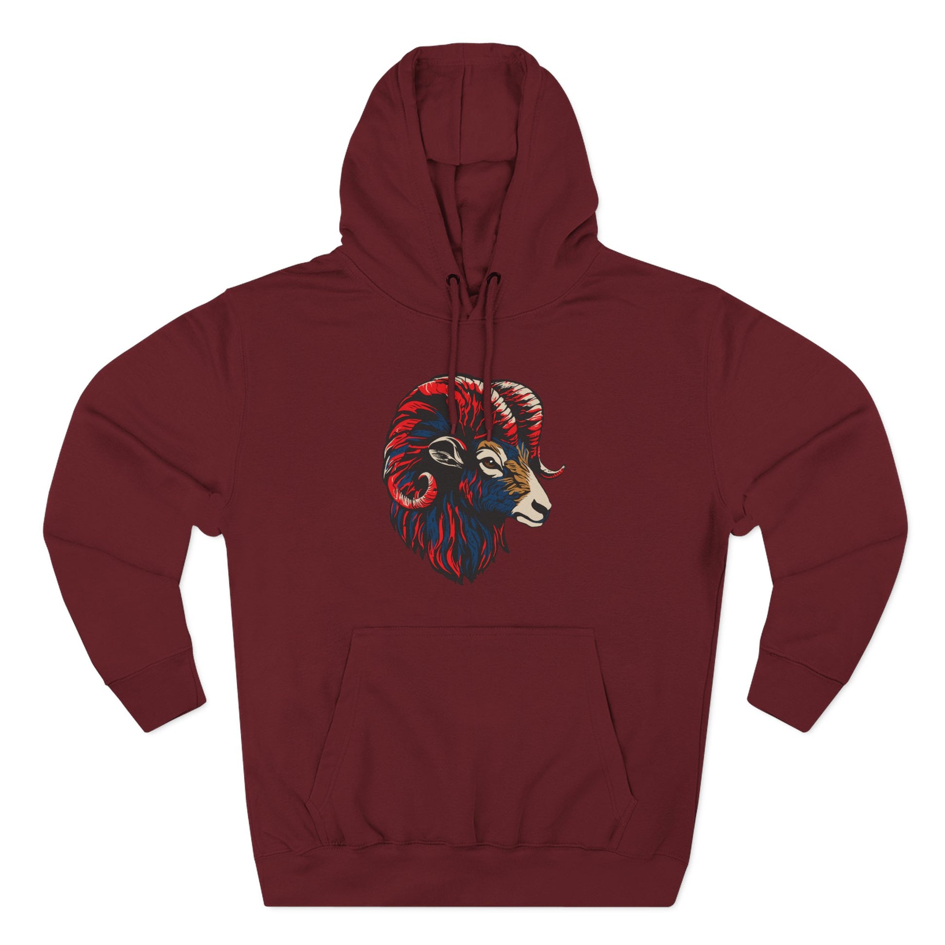 Hand-drawn Alaska Native inspired dall sheep hoodie — original Indigenous wildlife design — styled product photo
