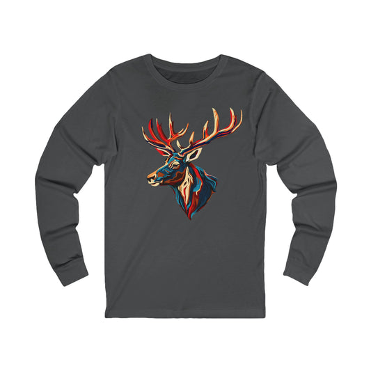 Hand-drawn elk icon long-sleeve tee — original wildlife art by Kayanna Healy at Neo Native