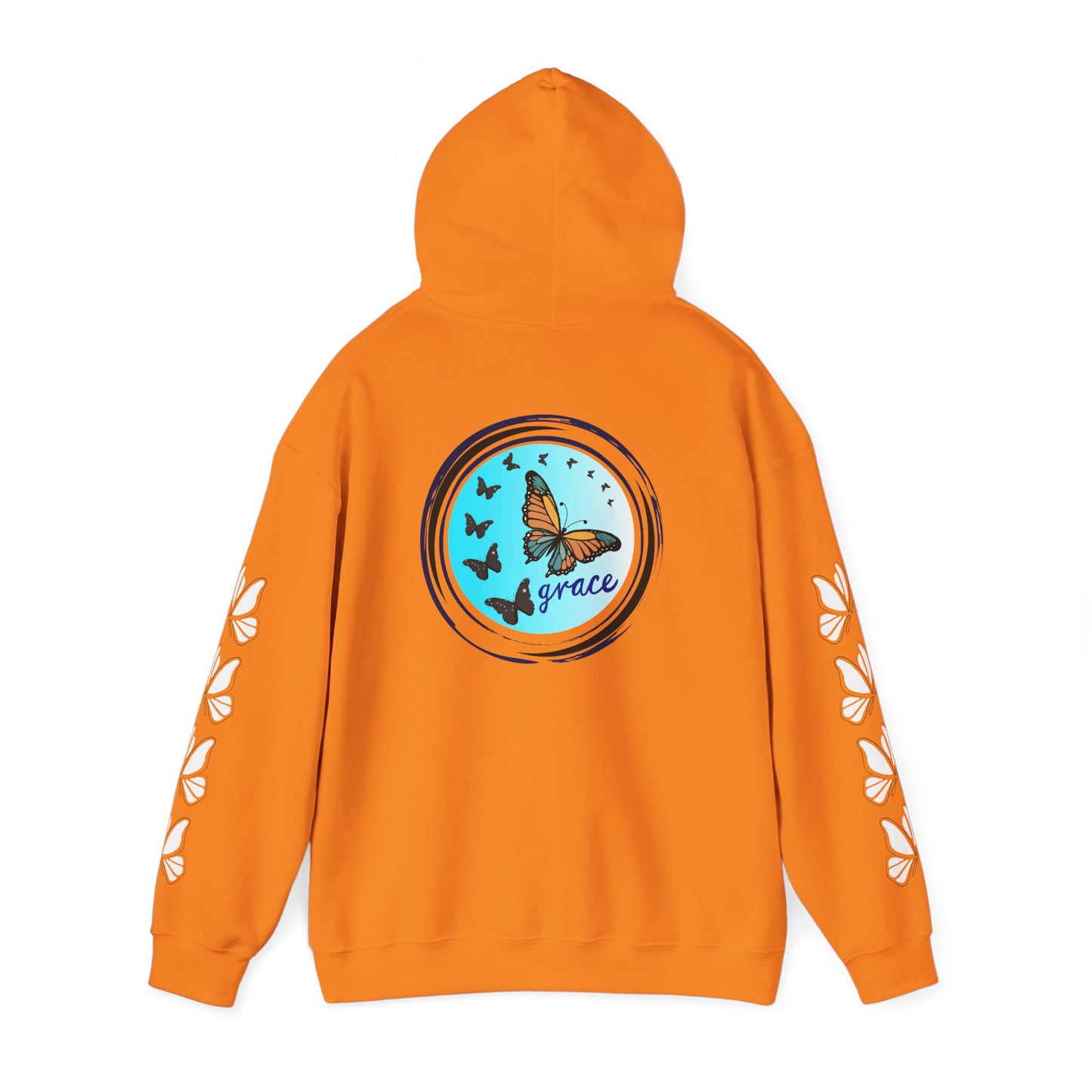 Hand-drawn 'Grace' word art hoodie inspired by Alaska Native design traditions — shown from a different angle