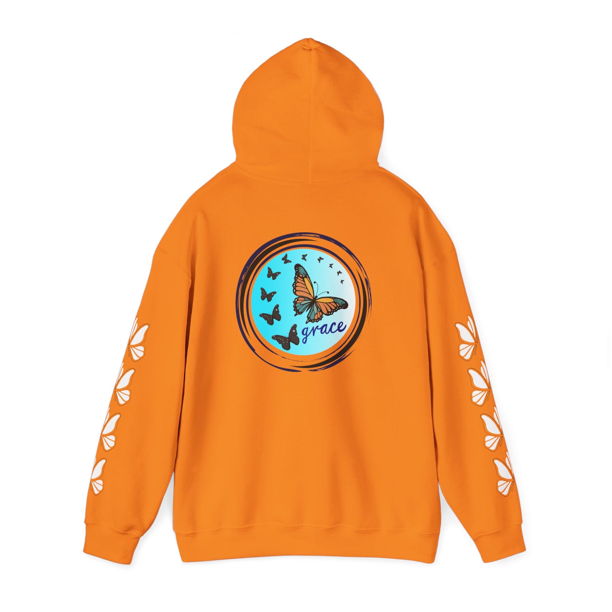 Hand-drawn 'Grace' word art hoodie inspired by Alaska Native design traditions — shown from a different angle