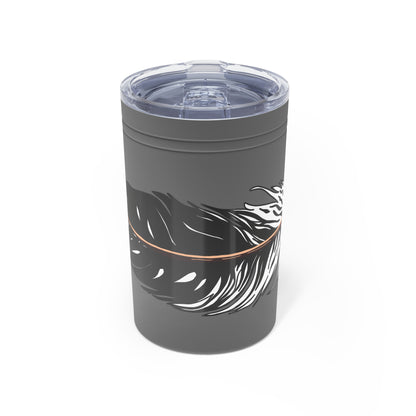 Hand-drawn Alaska Native inspired eagle feather tumbler — original Indigenous wildlife design — back view