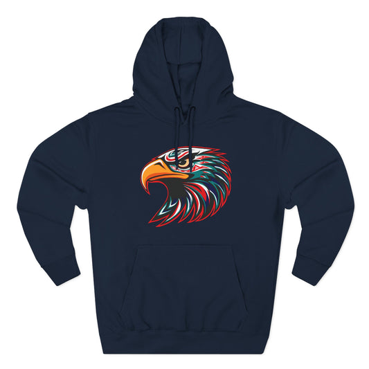 Hand-drawn eagle icon hoodie — original wildlife art by Kayanna Healy at Neo Native