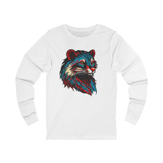 Hand-drawn mink icon long-sleeve tee — original wildlife art by Kayanna Healy at Neo Native