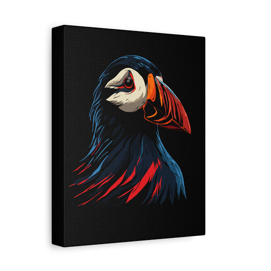 Hand-drawn puffin icon canvas print — original wildlife art by Kayanna Healy at Neo Native