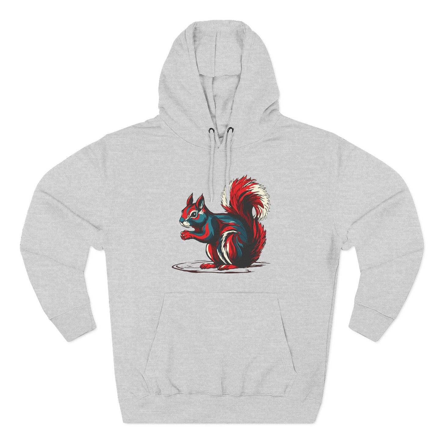 Hand-drawn Alaska Native inspired squirrel hoodie — original Indigenous wildlife design — shown from a different angle