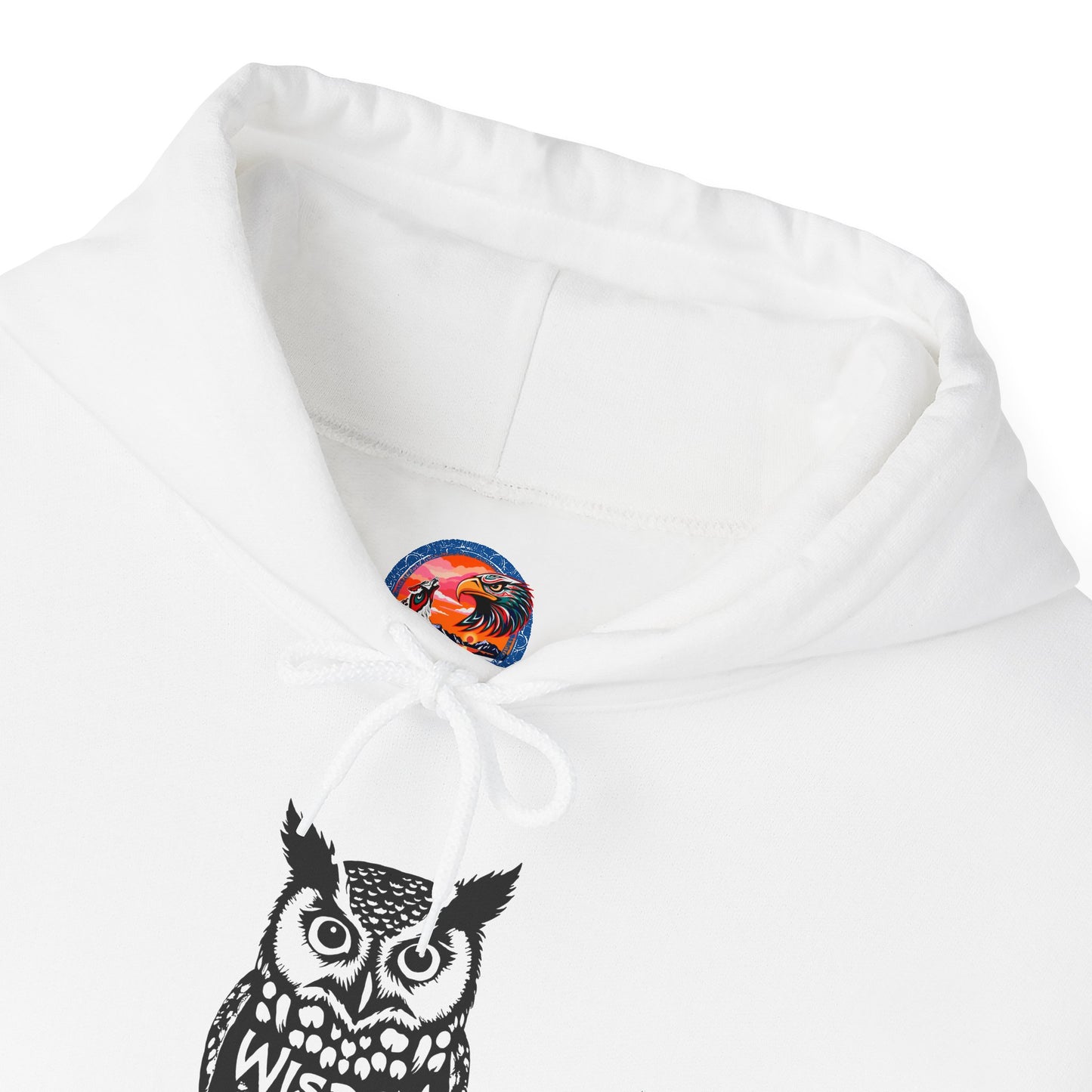 Hand-drawn 'Wisdom' word art hoodie inspired by Alaska Native design traditions — shown in an alternate colorway
