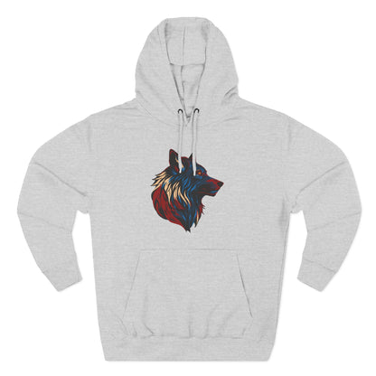 Hand-drawn Alaska Native inspired wolf hoodie — original Indigenous wildlife design — back view