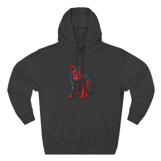Hand-drawn wolf pup icon hoodie — original wildlife art by Kayanna Healy at Neo Native
