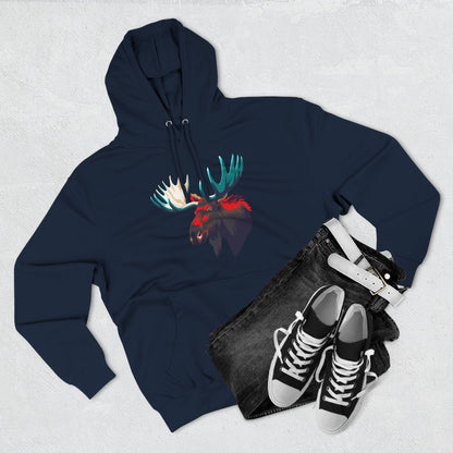 Hand-drawn Alaska Native inspired moose hoodie — original Indigenous wildlife design — close-up texture detail
