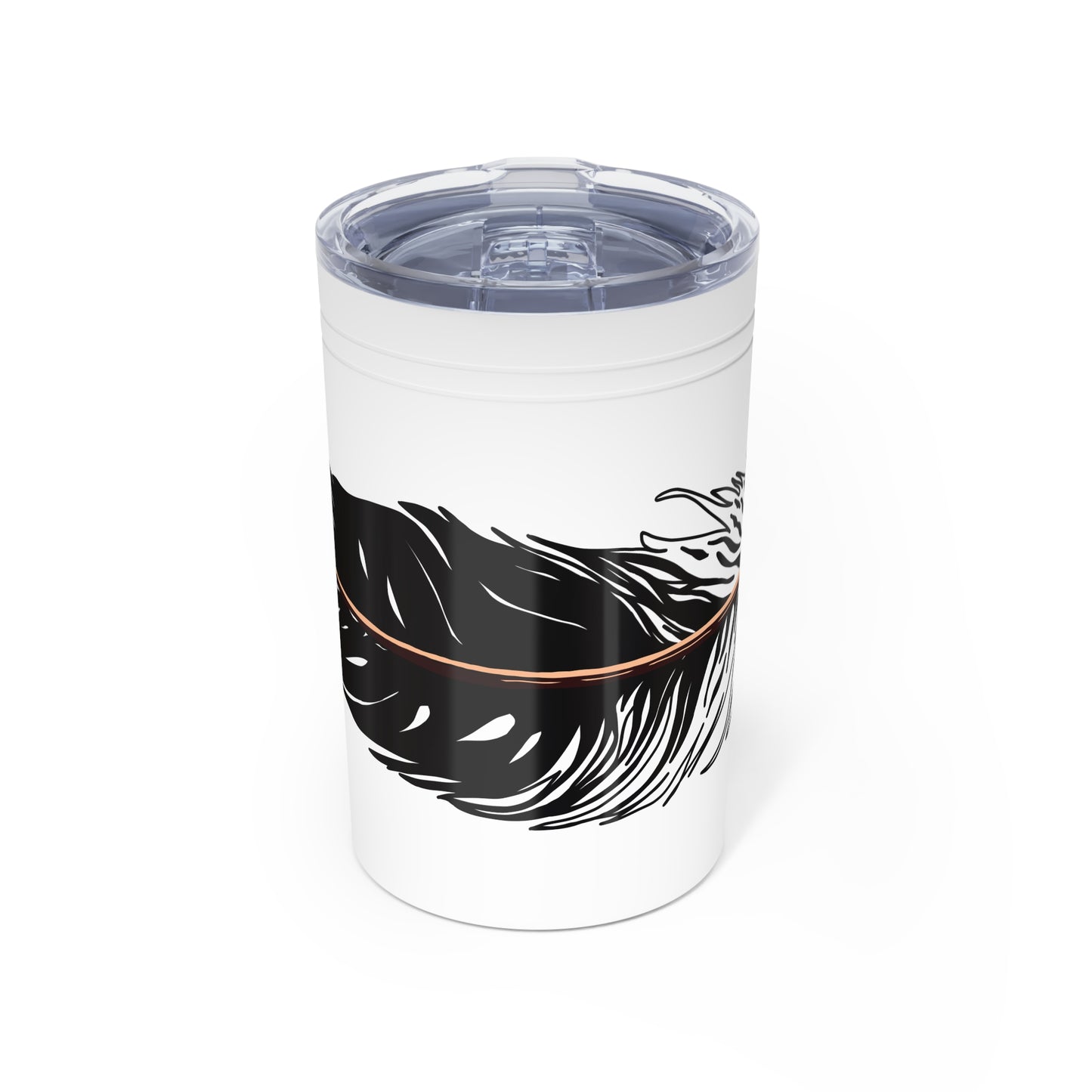 Hand-drawn Alaska Native inspired eagle feather tumbler — original Indigenous wildlife design — front view