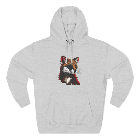 Hand-drawn marten icon hoodie — original wildlife art by Kayanna Healy at Neo Native