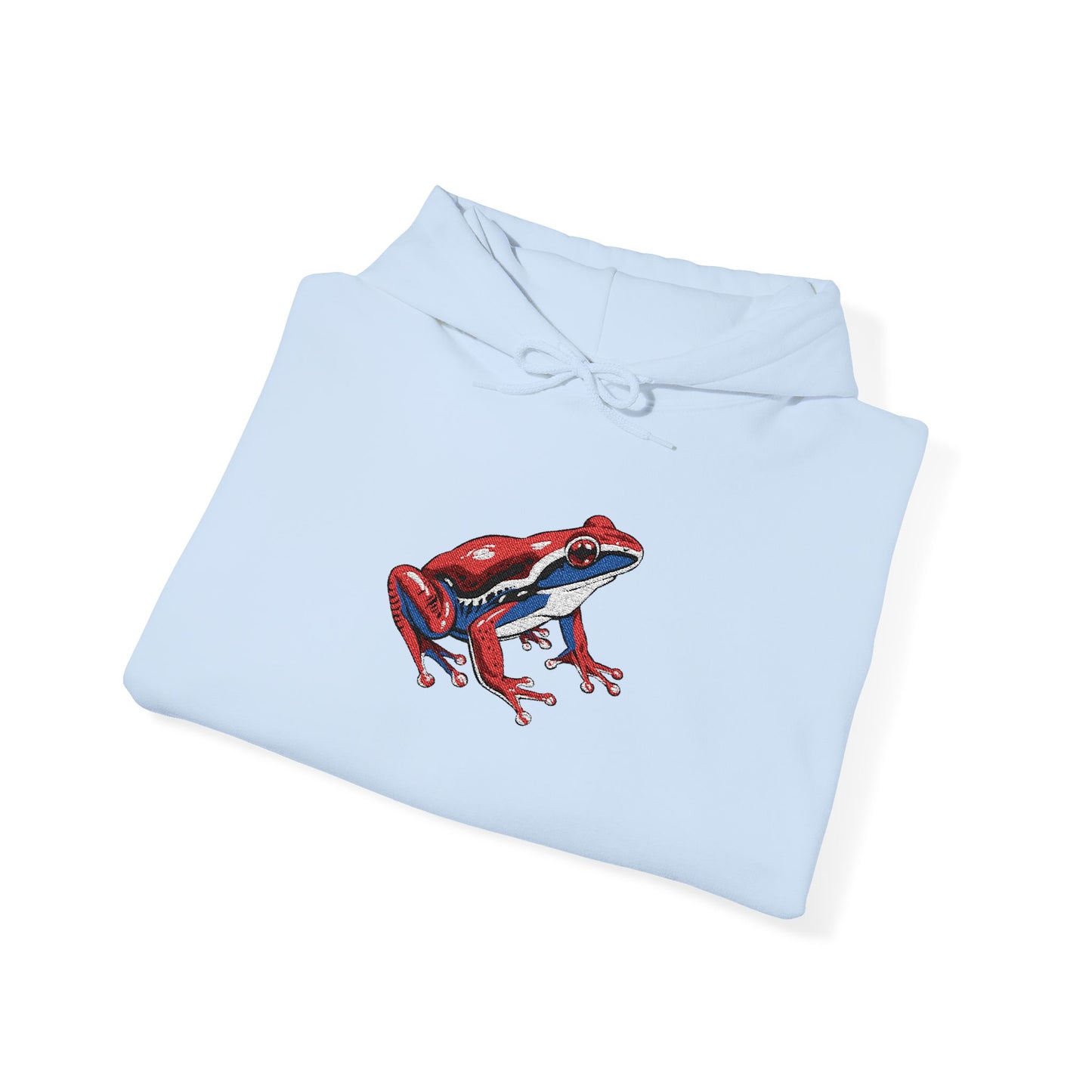 Hand-drawn Alaska Native inspired wood frog hoodie — original Indigenous wildlife design — front view