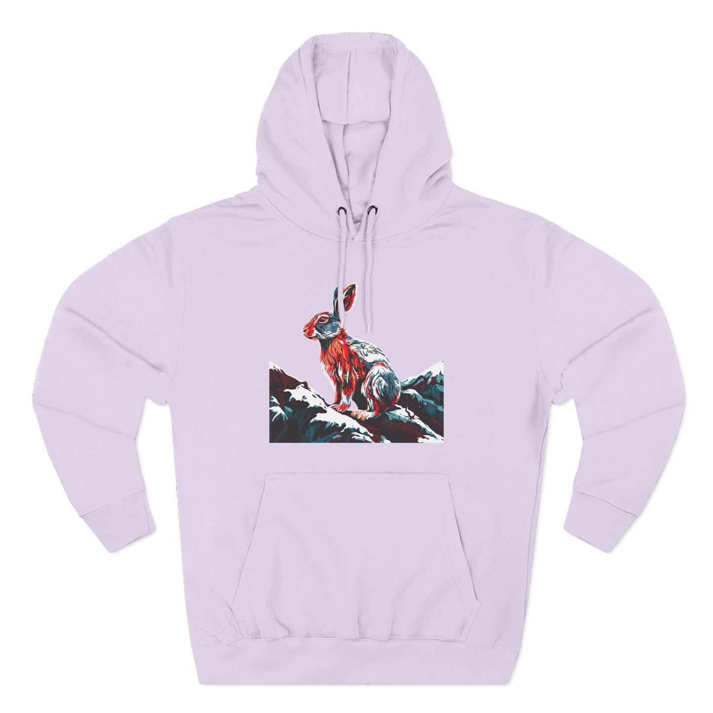 Hand-drawn Alaska Native inspired snowshoe hare hoodie — original Indigenous wildlife design — styled product photo