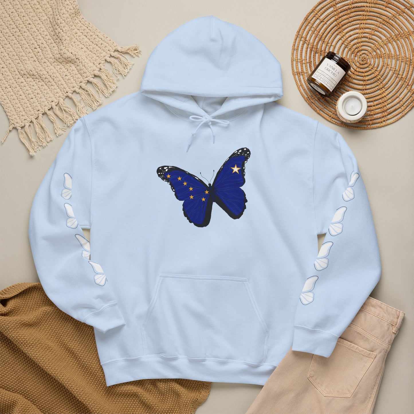 Hand-drawn 'Grace' word art hoodie inspired by Alaska Native design traditions — close-up of the design detail