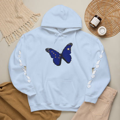 Hand-drawn 'Grace' word art hoodie inspired by Alaska Native design traditions — close-up of the design detail