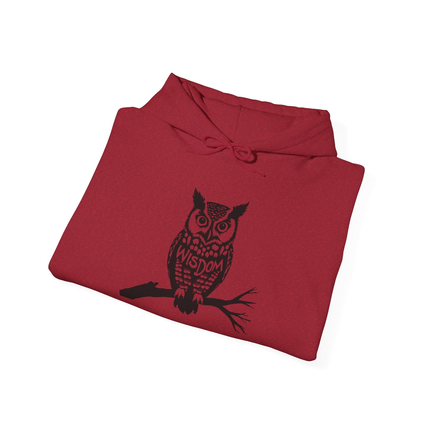 Hand-drawn 'Wisdom' word art hoodie inspired by Alaska Native design traditions — close-up texture detail