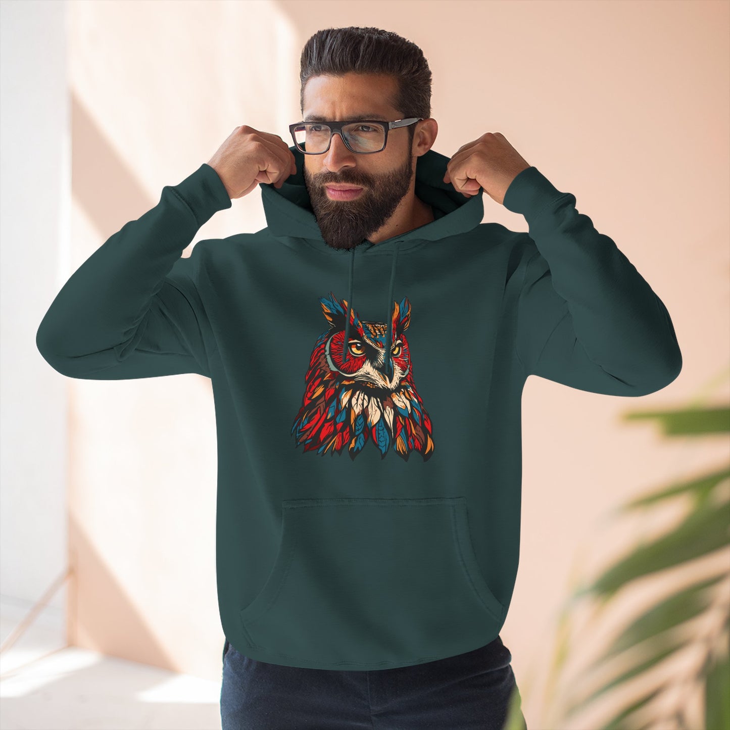 Great Horned Owl Icon - Fleece Hoodie